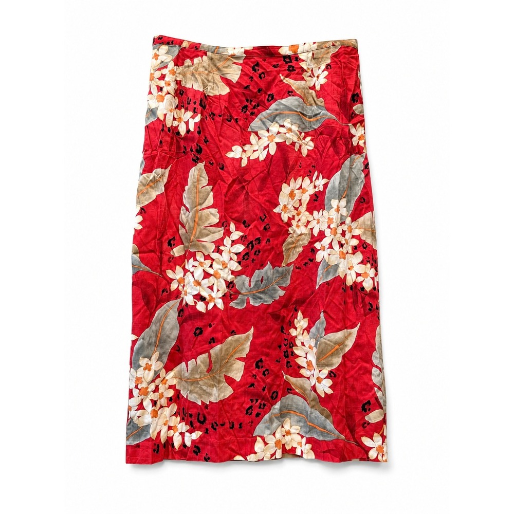 Alfred Dunner Women's Tropical Floral Midi Skirt Size 16 Red Rayon Cruise
